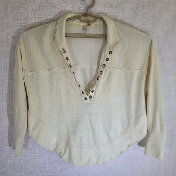 Anthropologie Pilcro Spliced Henley Shirt Womens Medium Yellow Striped V Neck - Picture 1 of 9